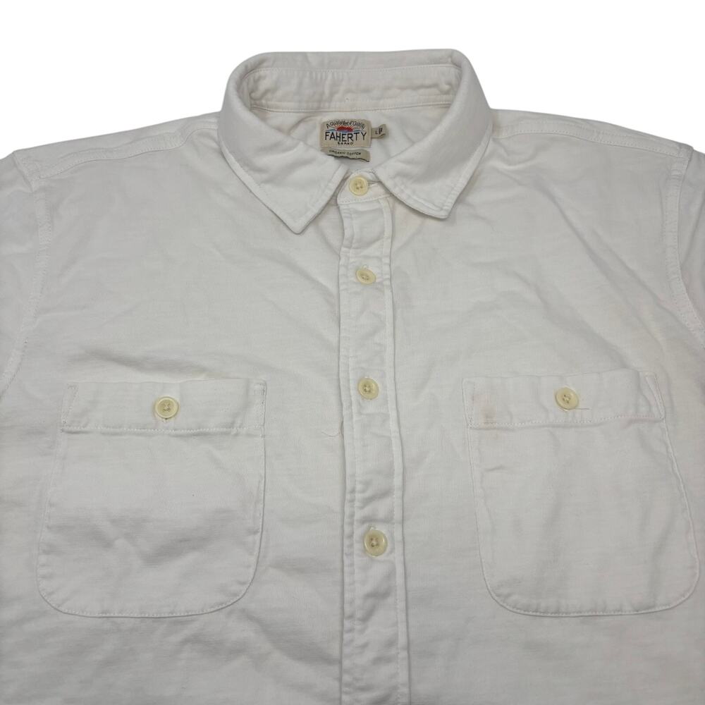 Faherty Mens Large Solid White Button Up Short Sl… - image 1